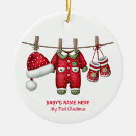 Adorno De Cerámica Watercolor Baby First Christmas Photo