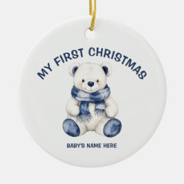 Adorno De Cerámica Watercolor Baby First Christmas Photo