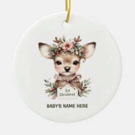 Adorno De Cerámica Watercolor Baby First Christmas Photo
