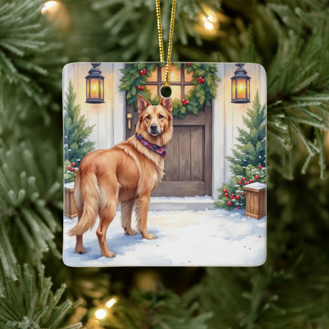 Adorno De Cerámica Watercolor Belgian Laekenois Farmhouse Christmas (Árbol)