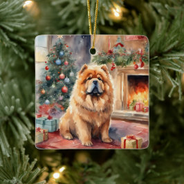 Adorno De Cerámica Watercolor Chow Chow - Escena de Navidad