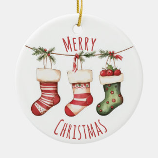 Adorno De Cerámica Watercolor Christmas Stockings Ornament