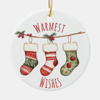 Adorno De Cerámica Watercolor Christmas Stockings Ornament