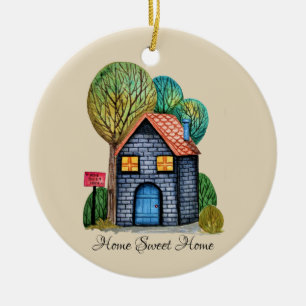 Adorno De Cerámica Watercolor Cute Hogar Sweet Home Art