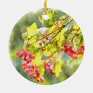 Adorno De Cerámica Watercolor de las Berries de invierno