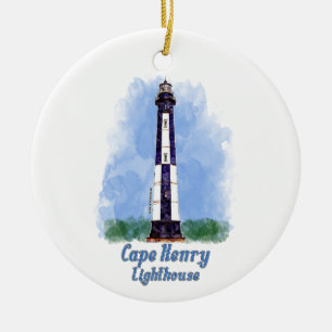 Adorno De Cerámica Watercolor del faro de Cape Henry, Virginia