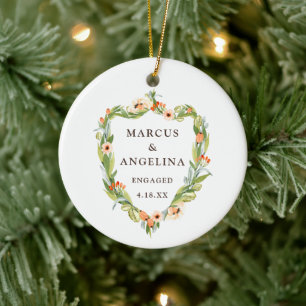 Adorno De Cerámica Watercolor Floral Wreath Personalized Engagement