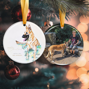 Adorno De Cerámica Watercolor German Shepherd Foto belga de Malinois