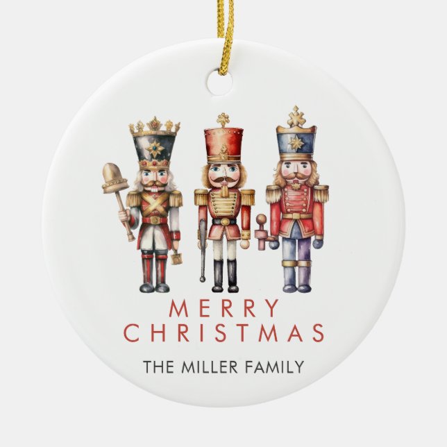 Adorno De Cerámica Watercolor Nutcracker Navidades Mínimos Modernos (Frente)