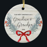 Adorno De Cerámica Watercolor Red Rustic Grandma Grandpa Christmas<br><div class="desc">Grandma & Grandpa First Christmas Ornament
Personalized with your own name,  event,  and year!</div>