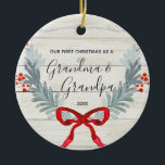 Adorno De Cerámica Watercolor Red Rustic Grandma Grandpa Christmas<br><div class="desc">Grandma & Grandpa First Christmas Ornament
Personalized with your own name,  event,  and year!</div>