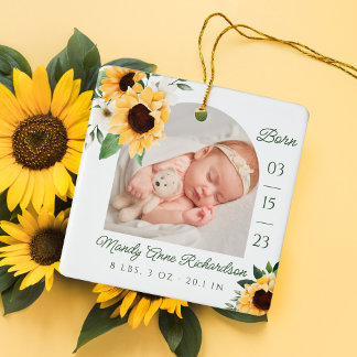 Adorno De Cerámica Watercolor Sunflower Floral Bebé Nacimiento Estadí