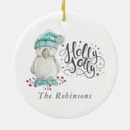 Adorno De Cerámica Watercolor Winter Bird Holly Jolly Navidades Foto