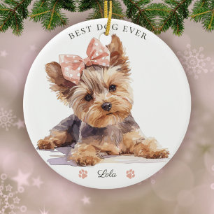 Adorno De Cerámica Watercolor Yorkshire Terrier Puppy Personalizado