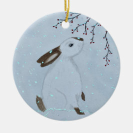 Adorno De Cerámica Watercolour Winter Bunny Rabbit