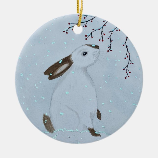 Adorno De Cerámica Watercolour Winter Bunny Rabbit (Frente)