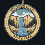 Adorno De Cerámica Watkins Glen State Park New York Badge Vintage<br><div class="desc">Ilustracion del Parque Estatal Watkins Glen. El parque se encuentra en el pueblo de Watkins Glen,  al sur del lago Seneca en el condado de Schuyler,  en la región de Finger Lakes de Nueva York.</div>