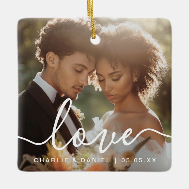 Adorno De Cerámica Wedding engagement photo love couples names date (Anverso)