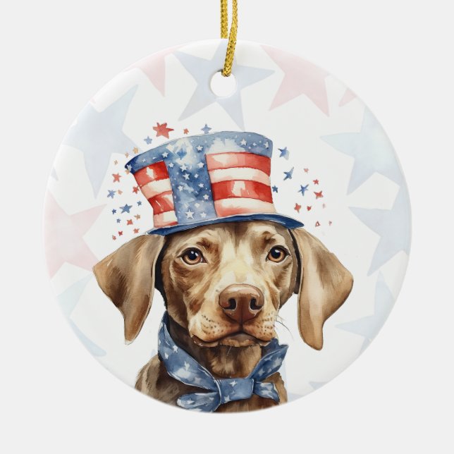 Adorno De Cerámica Weimaraner Dog, 4th of july Personalized (Frente)