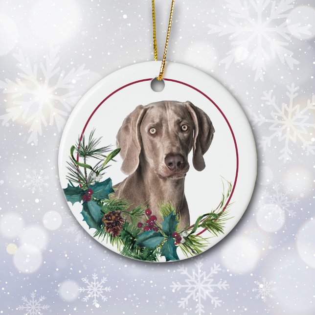 Adorno De Cerámica Weimaraner Dog Evergreen Berry Wreath (Subido por el creador)