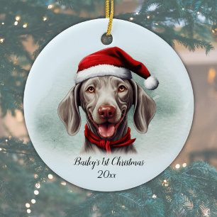 Adorno De Cerámica Weimaraner Dog Personalizado Primera Navidad