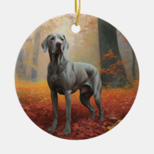 Adorno De Cerámica Weimaraner en Otoño Hojas Caídas Inspiran