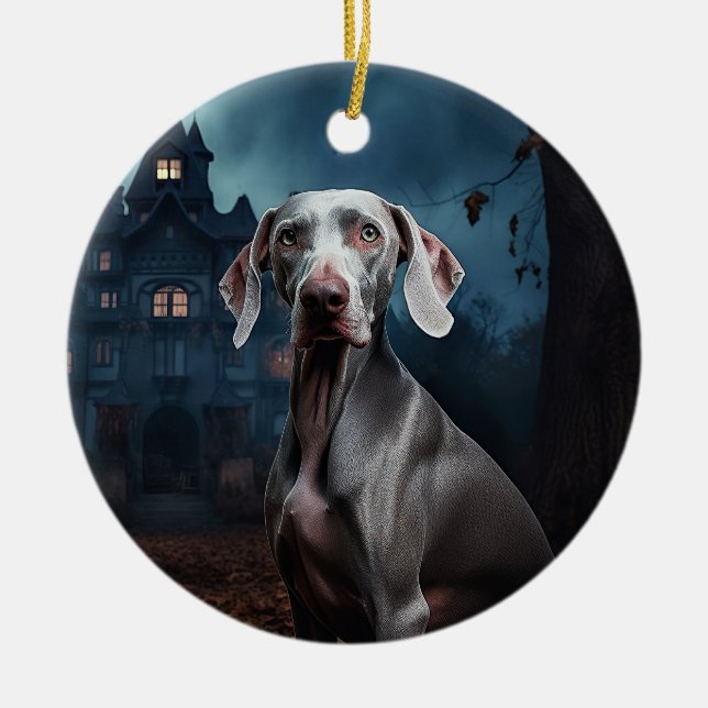 Adorno De Cerámica Weimaraner Halloween Scary (Frente)