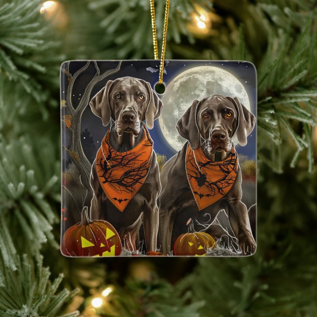 Adorno De Cerámica Weimaraner Halloween Spooky (Árbol)