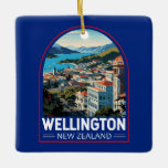 Adorno De Cerámica Wellington New Zealand Travel Art Vintage<br><div class="desc">Diseño de viaje vectorial retro de Wellington. Wellington,  la capital de Nueva Zelanda,  se encuentra cerca del punto más al sur de la Isla del Norte,  en el estrecho de Cook.</div>