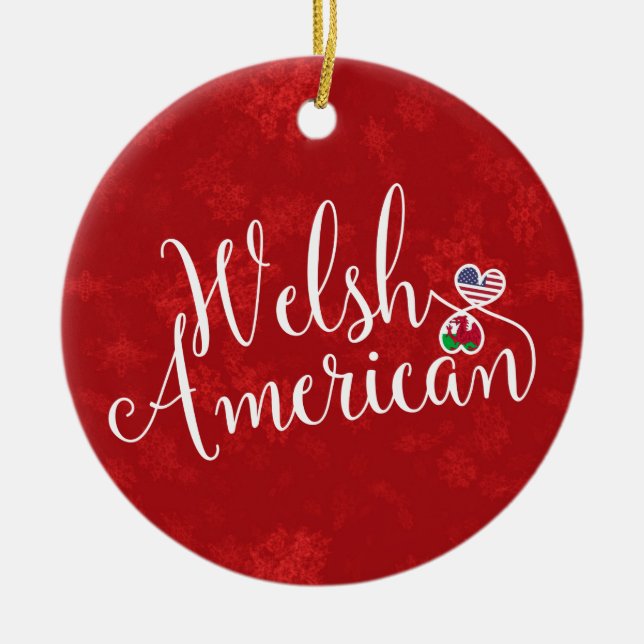 Adorno De Cerámica Welsh American Hearts Christmas Tree Ornament (Frente)