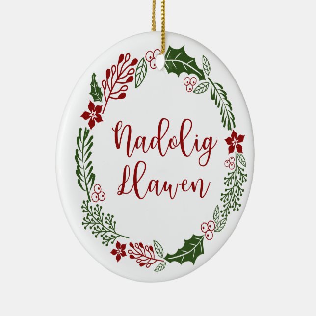 Adorno De Cerámica Welsh Merry Christmas Wreath, Nadolig Llawen (Derecha)