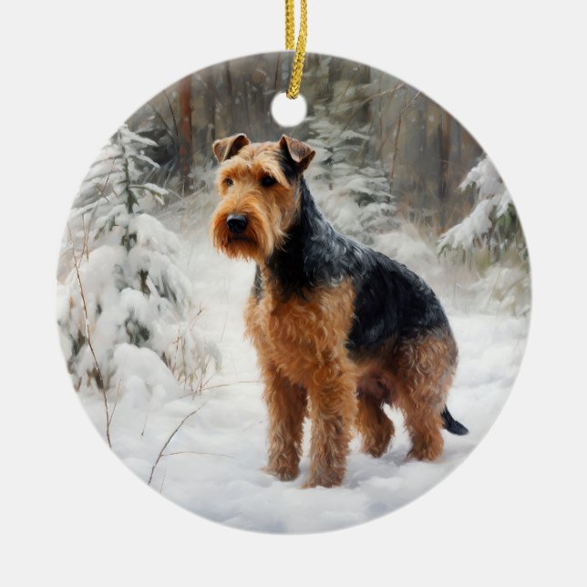 Adorno De Cerámica Welsh Terrier deja que nieve Navidades (Frente)