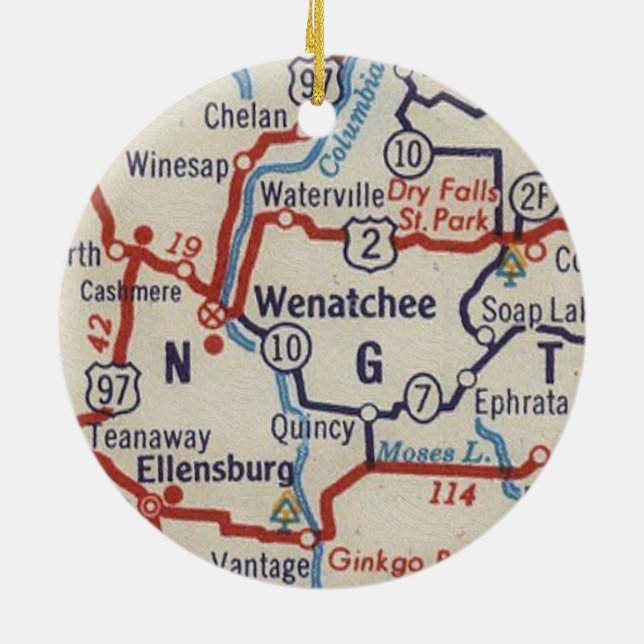 Adorno De Cerámica Wenatchee WA Vintage Map (Atrás)