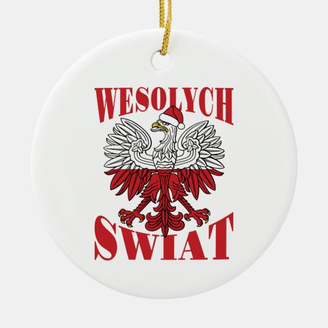 Adorno De Cerámica Wesolych Swiat Navidades polacos Águila Santa Hat (Frente)