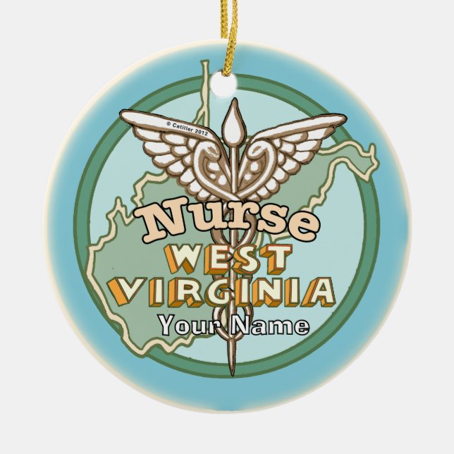 Adorno De Cerámica West Virginia Nurse Caduceus (Frente)