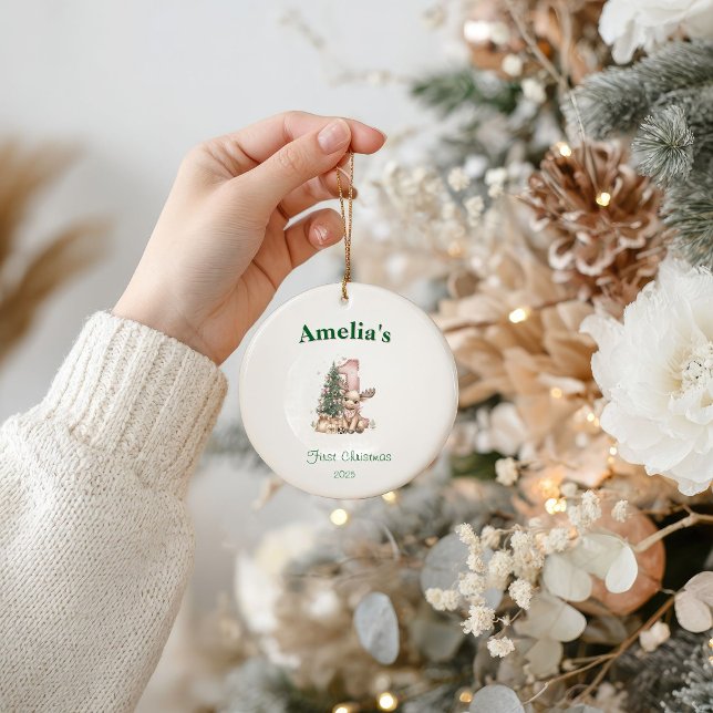 Adorno De Cerámica Western Baby Girl First Christmas Pink (Subido por el creador)