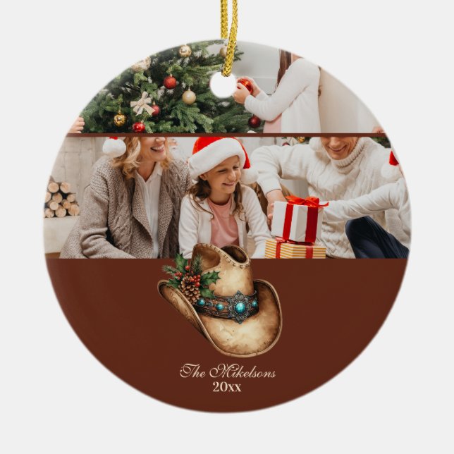 Adorno De Cerámica Western Cowboy Hat Christmas (Frente)