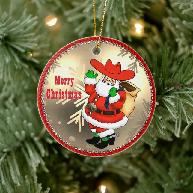 Adorno De Cerámica Western Cowboy Santa (Árbol)