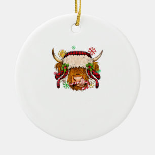 Adorno De Cerámica Western Merry Christmas Highland Cow Xmas Farm Ani