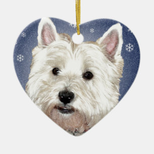 Adorno De Cerámica Westie AZUL del NAVIDAD