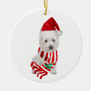 Adorno De Cerámica Westie Con Navidades De Gorra Scaft