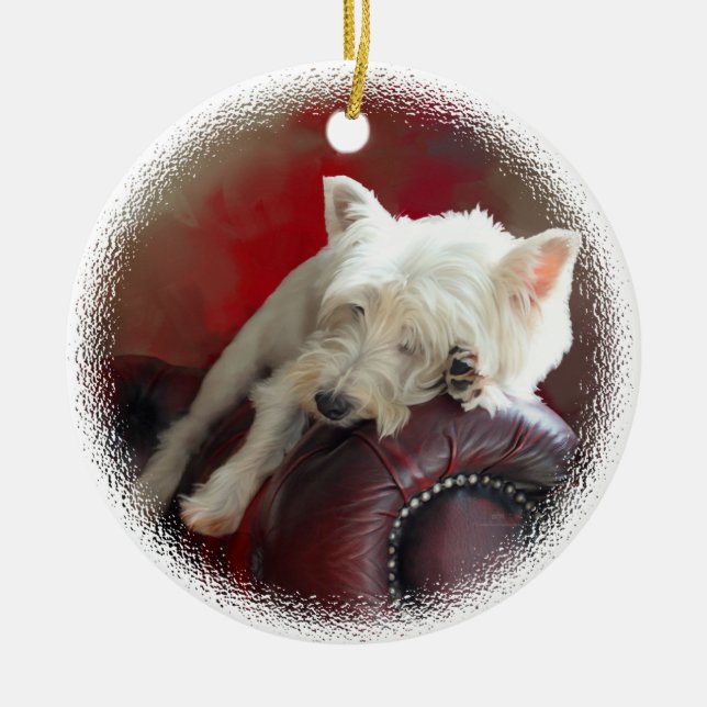 Adorno De Cerámica Westie descansando (Frente)