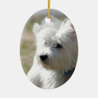 Adorno De Cerámica Westie en la primavera