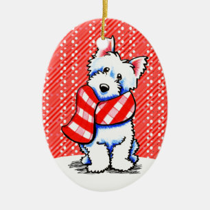 Adorno De Cerámica Westie Happy Plaid Scarf Winter