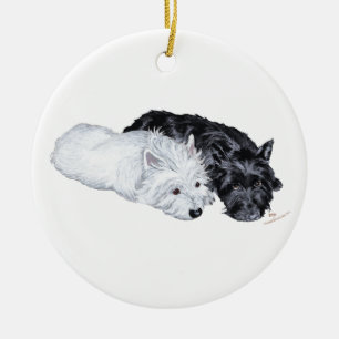 Adorno De Cerámica Westie y Scottie relajados