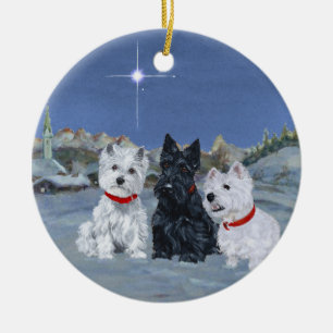 Adorno De Cerámica Westies y una Navidad Scottie