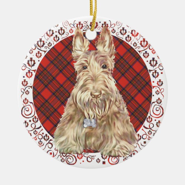 Adorno De Cerámica Wheaten Scottie Tartan (Frente)