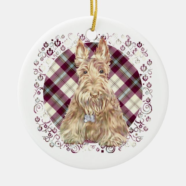 Adorno De Cerámica Wheaten Scottie Tartan (Frente)