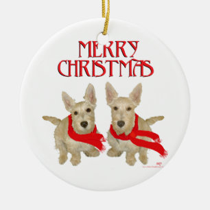 Adorno De Cerámica Wheaten Scottish Terrier Navidad