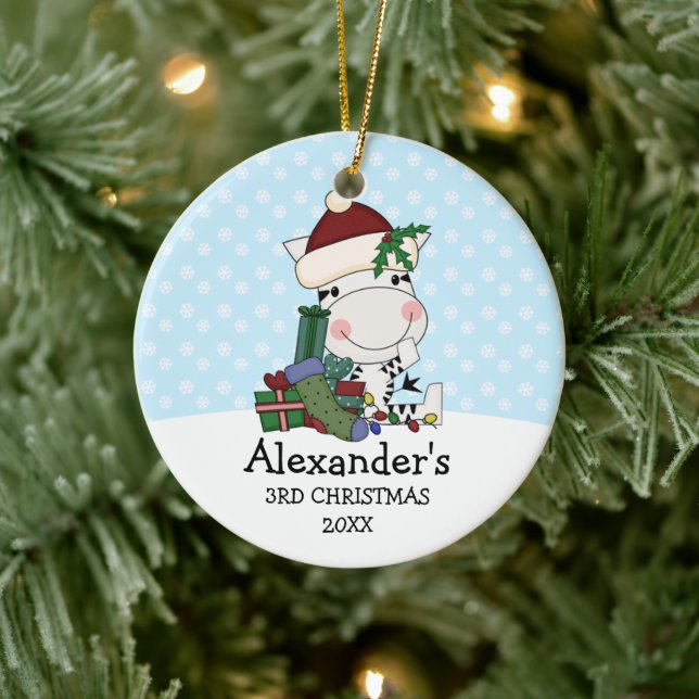 Adorno De Cerámica Whimsical 3er Navidades Santa Zebra Personalizada (Árbol)